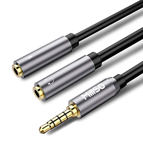 MillSO Headset Adapter CTIA 3.5mm Y Splitter Headphone Jack Splitter Adapter (3.5mm 4 Pole TRRS Male to 2 x 3 Pole Female) Compatible for Xbox One, PS4, PC, Tablet, Laptops, phone - 12inch/30CM Gray