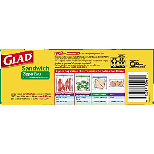 GLAD Zipper Food Storage Sandwich Bags, OntheGo Snack and Lunch Bags, Zipper Sandwich Sealer