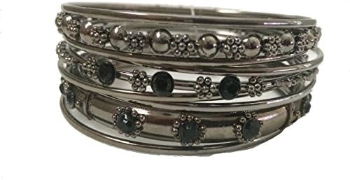 Shop One Twenty Embellished Antique Style Stackable Bangle Bracelet Set of 9 Nine (Hematitetone Black Plus)