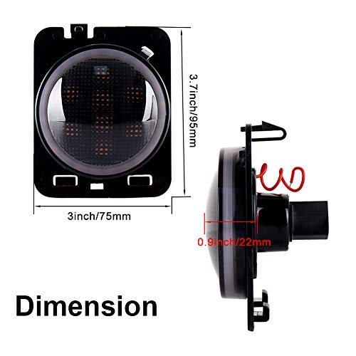 LED Side Marker Lights Amber Turn Signal with White Halo DRL Smoke Lens Replaces 07-17 Jeep Wrangler Front Fender Signal Parking Indicator Lamp