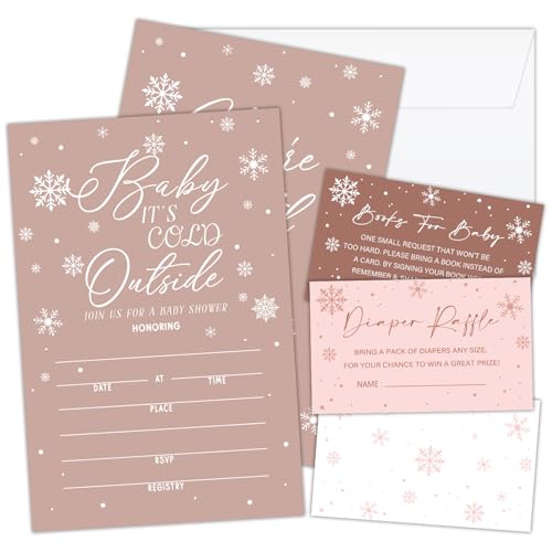 Lesixur 25 Sets Baby It's Cold Outside Baby Shower Invitations, Diaper Raffle Tickets, Snowflake Winter Double-Sided Invites with Envelopes for Gender Reveal, New Born Party Favor & Supplies -08