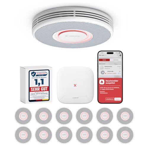 X-Sense Smarter Rauchmelder WLAN mit Sprachausgabe und 17 Standorten, Feuermelder, Rauchmelder vernetzt, 33 mm, Brandmelder mit SBS50 Basisstation, XS