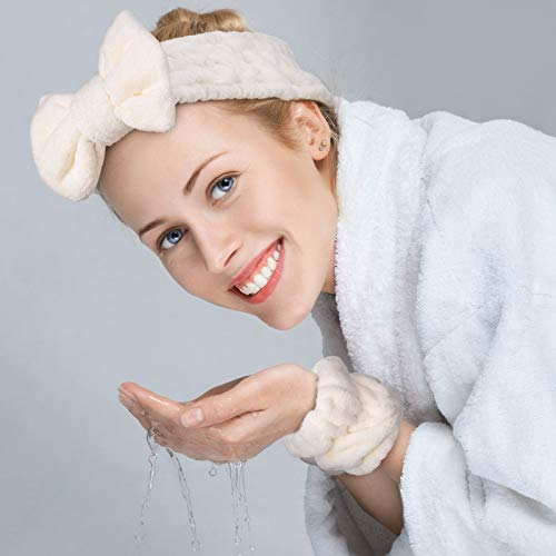 4 Pieces Spa Headband Wrist Washband Scrunchies Cuffs for Washing Face