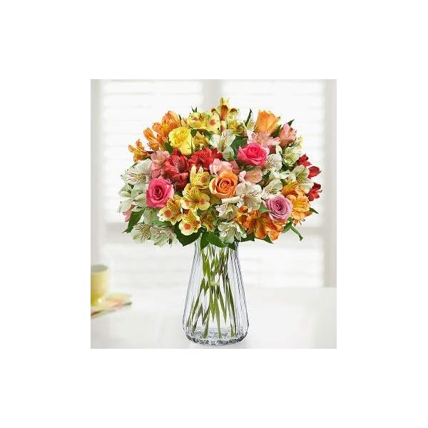 1800Flowers Roses & Peruvian Lilies Bouquet with Clear Glass Vase