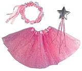 OLYPHAN Princess Tutu Dress Up Costume - Christmas Fairy Ballerina Gift: Pink Tutu, Magic Wand, Tiara for Girls