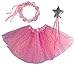 OLYPHAN Princess Tutu Dress Up Costume - Fairy Ballerina Gift: Pink Tutu, Magic Wand, Flower Tiara/Crown for Girls
