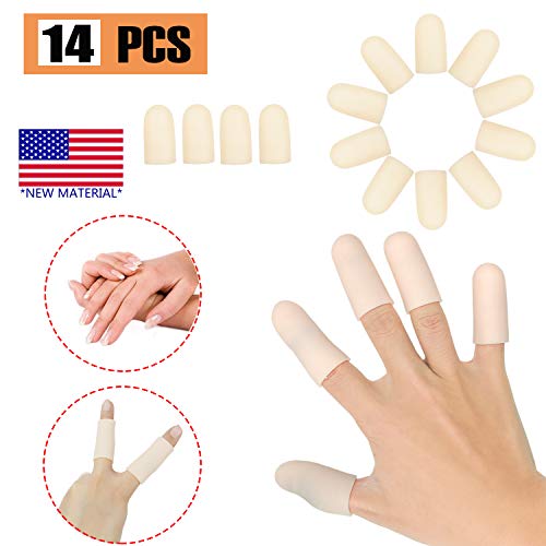 Gel Finger Cots, Finger Protector Support(14 PCS) New Material Finger Sleeves Great for Trigger Finger, Hand Eczema, Finger Cracking, Finger Arthritis and More. (Nude, Middle Size)