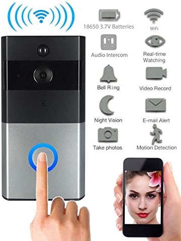 iHome Fusion Wireless Video Doorbell Camera Night Vision Wide Angle View Motion Detection Video Doorbell Intercom For Android &amp; Ios Smartphone + Free 2 X 18650 3.7V Batteries (Black/Silver)
