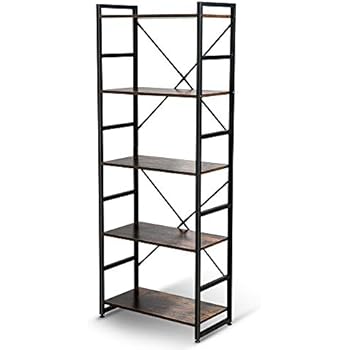 HATON Bookshelf, 5-Tier Wood Bookcase with Metal Frames, 5-Shelf Industrial Storage Shelf Organizer, Modern Tall Display Shelf Racks Open Wide Standing Shelving Unit for Home Office Study 62-inch