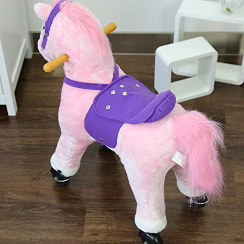 Kinbor Rocking Horse Plush Kids Baby Girls Boys Pony Rocking Horse Unicorn Ride on Toy Walking Horse Children’s Day Birthday Gift with Wheels and Neigh Sound
