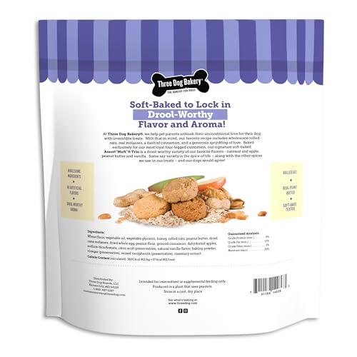 THREE DOG BAKERY ASSORT”MUTT” TRIO, 48OZ – DELICIOUS DOG TREATS WITH OATS, APPLE, PEANUT BUTTER & VANILLA, PREMIUM DOG TRAINING TREATS, PUPPY TREATS