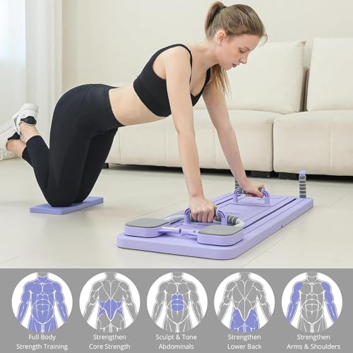 Foldable Pilates Reformer Set, New Upgraded 6 in1 Reformer Pilates Machine with Mobile Phone Holder, Multi-Purpose Pilates Board Abdominal Exercise Board for Home Workout (Purple)