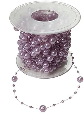 Fowod 18 Colors Plastic Pearl Beads Garland 8mm and 3mm Mixed,50feet Per Roll. (lilac)