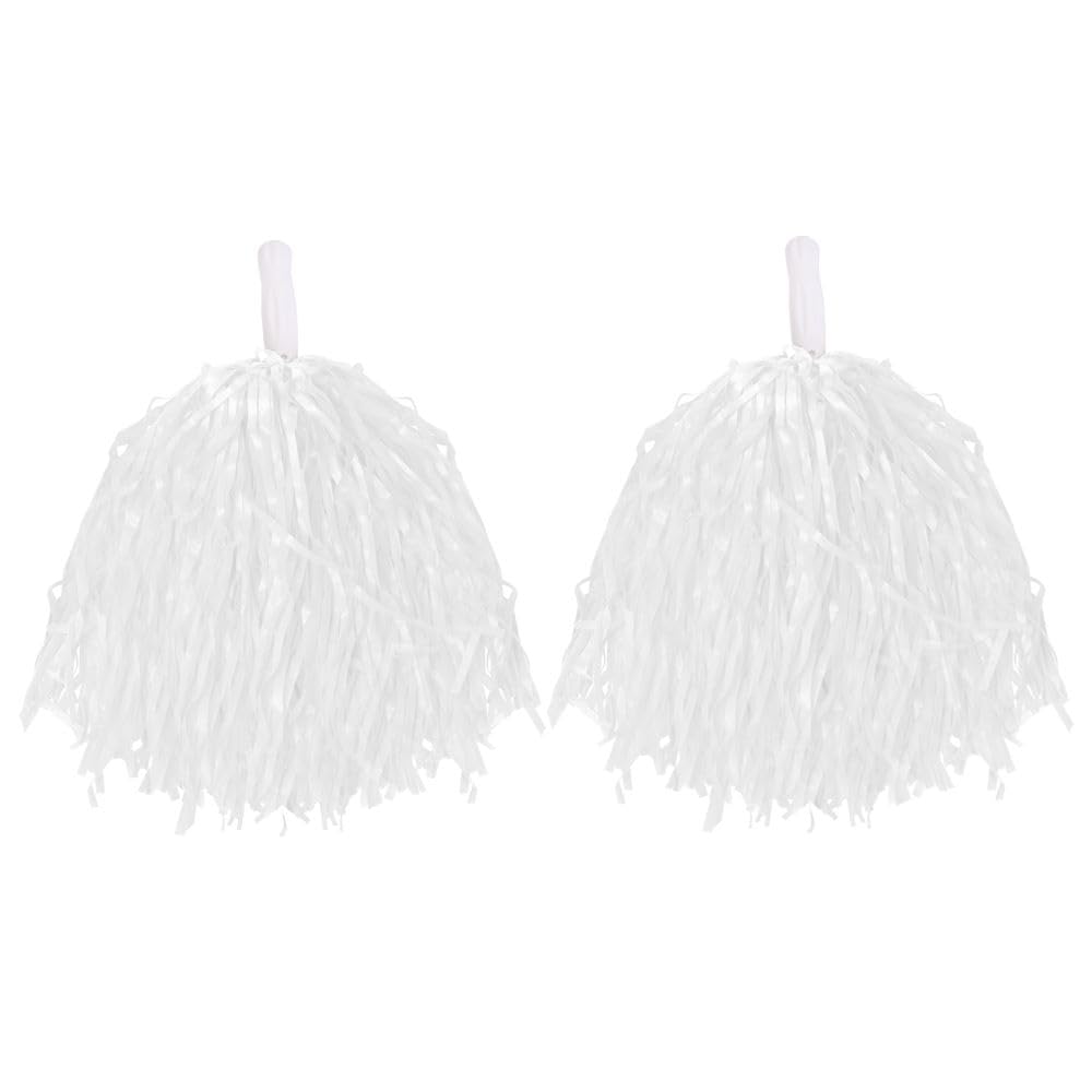Cheerleader Pompoms Fancy Dress Costume Accessory Lightweight Pom Poms With Grip Handles for Kids & Adults. Colour: White