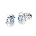 S925 Sterling Silver Ocean Blue Cubic Zirconia Dolphin Stud Earrings for Women