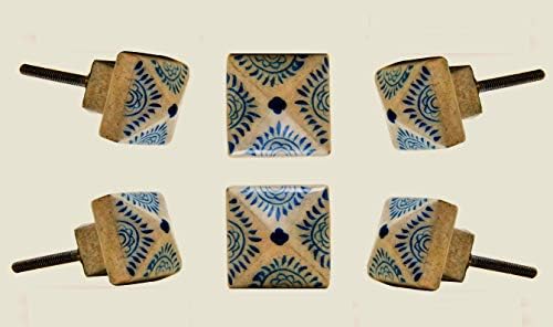 Set of 6 Cupboard Knobs Ceramic Kalwara Drawer Cabinet Pull Kitchen Bed-Room Dresser Handle by TRINCA-FERRO
