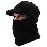 Home Prefer Mens Womens Balaclava Fleece Hood Windproof Face Mask For Cycling Skull Cap with Visor Ears Covers Neck Warmer Black