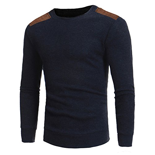 Simayixx Tops for Men, Oxford Dress Shirts Mens Solid Patchwork Beefy Muscle Blouse Tunic Tee Loose Warm Pullover Sweaters