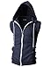 OHOO Mens Slim Fit Sleeveless Lightweight Zip-up Hooded Vest with Zipper Trim