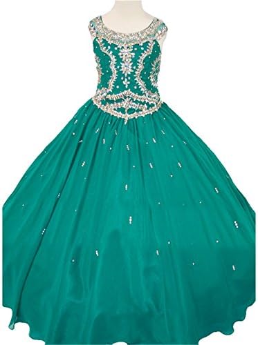 TuanYuan Little Miss Girls Jewel Teal Floor Length Princess Pageant Dress 6 US Teal