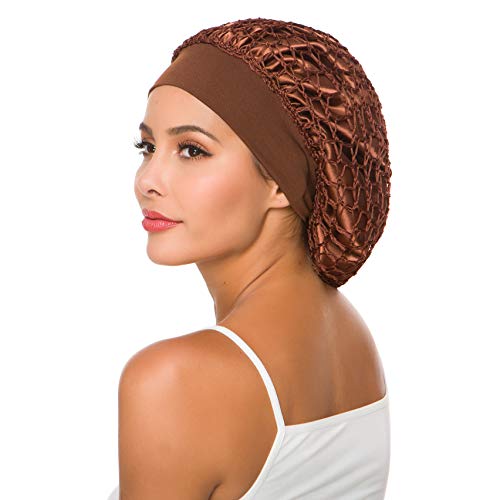 Women's Vintage Full Head Crochet Hair Net Snood Sleep Bonnet Cap Hair Accessories (Coffee) - Thumbnail 5