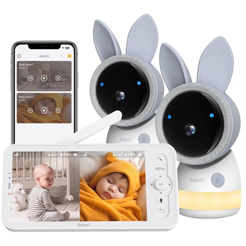 ARENTI Monitor Bebé con Dos Camaras Camara para Bebe 4MP 5" HD 2.4G&5G WiFi Monitor de Video con Visión Nocturna por Infrarrojos, Luz Nocturna, Audio Bidireccional, Detección de Llanto y Movimiento