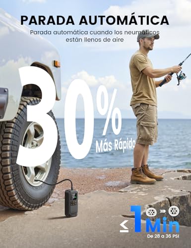 Lamicall Compresor de Aire Portatil – [5 Veces Más Rápido] Compresor de 150 PSI, con Pantalla Digital y Luz LED, Apagado Automático Inflador de Llantas para Auto, Moto, Bici y Balones