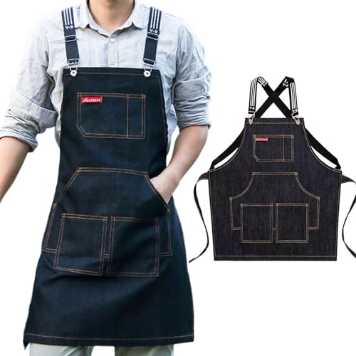 Gaf Nuncew Jean Apron with Pockets Adjustable Denim Kitchen Apron for Men Women Kitchen Garden Dining Room