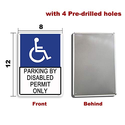 Easy to Read Handicap Parking Disabled Permit Only with Symbol Disabled Wheelchair Weatherproof Durable Metal Tin 8x12 Inches for Business Outside Parking Lot Warning Safety Signals