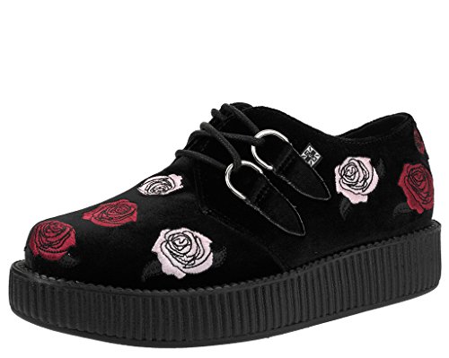 T.U.K. - Unisex - Black Velvet Embroidered Roses Creeper