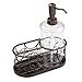 mDesign Decorative Wire Kitchen Sink Countertop Pump Bottle Caddy Liquid Hand Soap Dispenser with Storage Compartment - Holds and Stores Sponges, Scrubbers and Brushes - Vine Design - Clear/Bronze