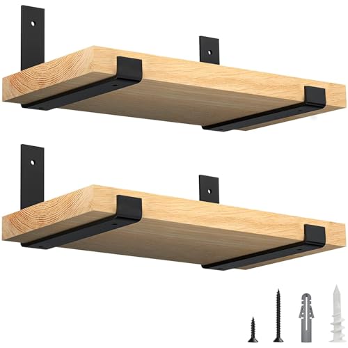 Photo 1 of ***MISSING SHELVES** LuckIn 10 Inch Wall Shelf Brackets (Fit 9.25" Board) 4-Pack, Heavy Duty Black Iron, Garage, Kitchen, Bathroom Floating Shelf Hardware