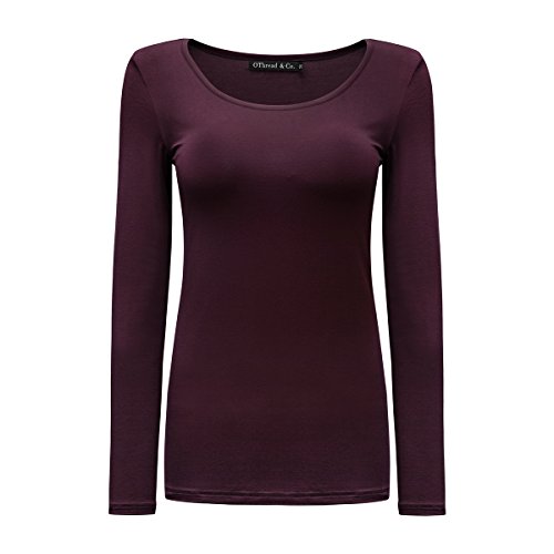 OThread & Co. Women's Long Sleeve T-Shirt Scoop Neck Basic Layer Spandex Shirts (Medium, Maroon)