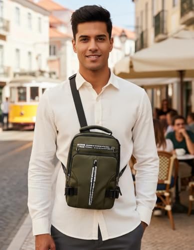 Bolsa Masculina Transversal Impermeável, Mochila com Saída USB, Pochete Grande em Poliéster, Alça Ajustável para Tablet e Celular