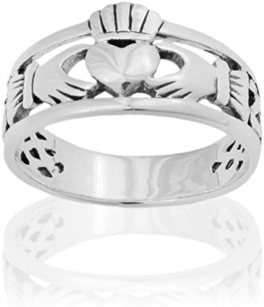 DTPsilver925 Sterling Silver Ring Claddagh Heart Design Size N