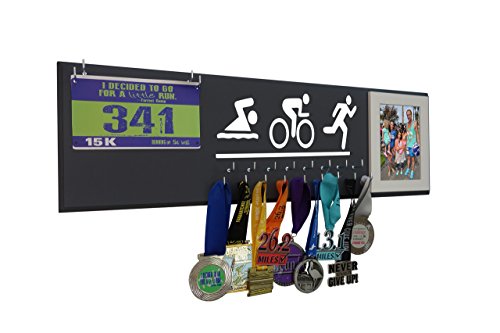 TRIATHLON ON THE WALL-Triathlon Gifts-Medal Display Rack-Medal Holder for Thriathletes-"Swim.Bike.Run"