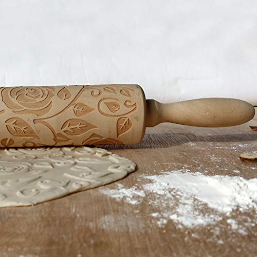 image for Graysky Wooden Christmas Embossed Rolling Pin, 3D Engraved Carved Xmas