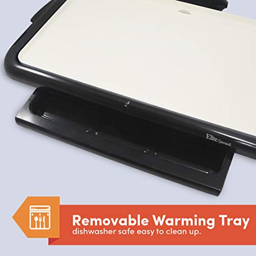 Elite Gourmet Electric Griddle Warming Drawer, Grease Tray, Ceramic Non