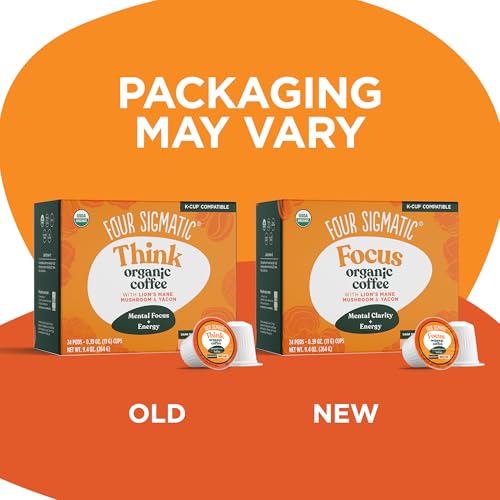FOUR SIGMATIC MUSHROOM COFFEE K-CUPS | ORGANIC DARK ROAST COFFEE WITH LION’S MANE MUSHROOM POWDER & YACON | FOCUS & IMMUNE SUPPORT | VEGAN & KETO | SUSTAINABLE PODS | 24 COUNT