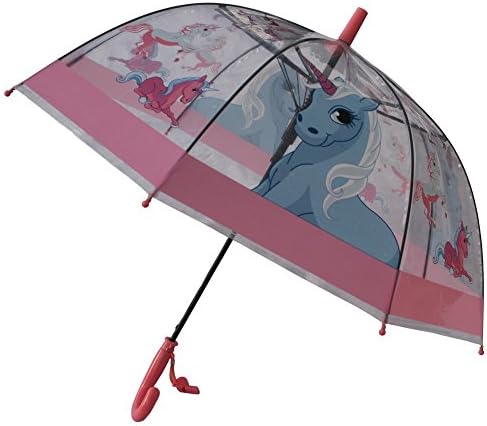 Foxfire Girls Clear Dome Pink Trim Unicorn Whistle Umbrella 29"