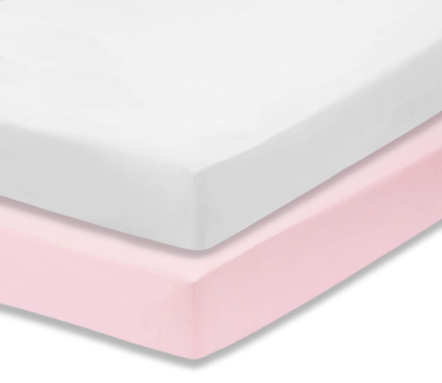Dudu N Girlie Cot Bed Cotton Fitted Sheets | Cot sheets 140 x 70 Fitted Cotton | Jersey Soft Besheet Hypoallergenic Fully Elasticated Skirt Breathable (Pack of 2, White & Pink)