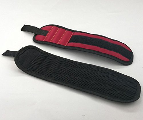 Omio Magnetic Wristband Tool Kit 2 Powerful Magnets Holding Screws, Nails, Bolts, Drill Bits, Fasteners, Scissors, and Other Small Tools Wrist Support Band Belt Bracelet Best Gift For DIY Handyman - Thumbnail 3