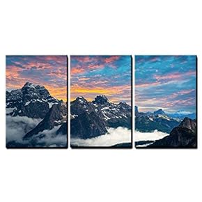 3 Piece Canvas Wall Art - Famous Italian National Park TRE Cime Di Lavaredo. Dolomites, South Tyrol. Auronzo - Modern Home Art Stretched and Framed Ready to Hang - 16"x24"x3 Panels
