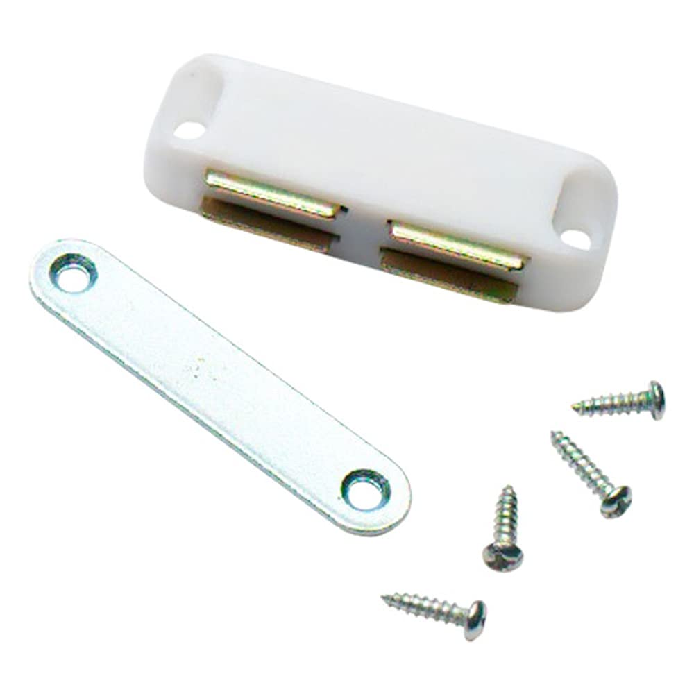 Merriway BH01258 (10 Pcs) Magnetic Cupboard Cabinet Door Catches, White Large 65 x 20 mm with Single Plate and Screws, 8 kg Pull Strength - Pack of 10 Pieces