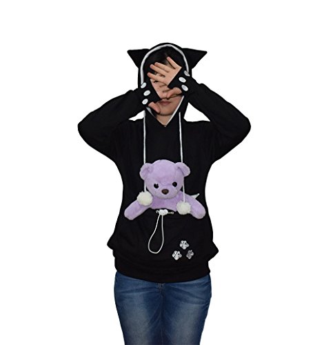 Womens Hoodies Pet Holder Cat Dog Kangaroo Pouch Carriers Pullover
Sweatshirt(Medium, Black)