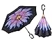 Inverted Umbrella Double Layer Windproof UV Protection Sun&Rain Car Reverse folding Umbrellas Cute Travel Umbrella Manually Rain Windproof Anti-UV Star Flower Umbrella for Easy Carrying Glass