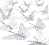 Kakuu 24PCS Silver Butterfly Wall Decals - 3D Butterflies Wall Stickers Removable Mural Decor Wall Stickers Decals Wall Decor Home Decor Kids Room Bedroom Decor Living Room Decor