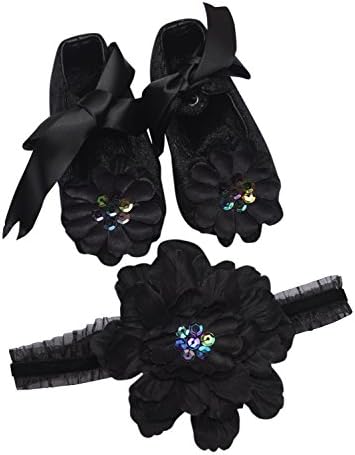 PLH Bows Combo-pack Velvet Crib Shoes and Matching Baby Band, Black