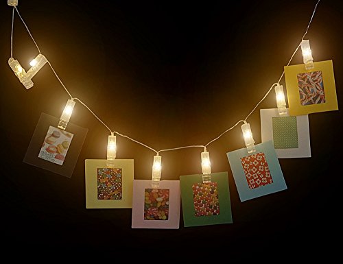 SAIKA 6.6 Feet LED String Lights with 20 Photo Clips Using AA Batteries as Energy Sources, Perfect for Hanging Picture/Instant Camera Film Indoor, Halloween Christmas (Warm)
