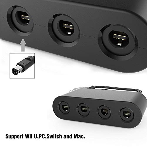 Gamecube Adapter for Switch,Wii U Gamecube Controller Adapter, Updated Version Gamecube Converter for Nintendo Wii U Super Smash Bros/Switch/PC/Mac, 4 Ports and No Need Driver, Turbo Mode,Black